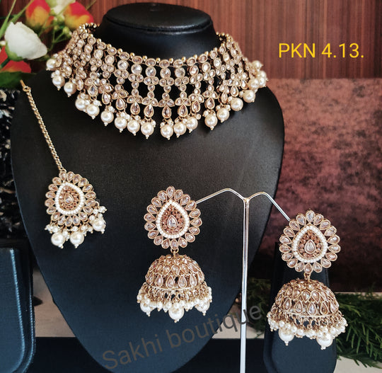 (6-32-NS4) Sabyasachi inspired Polki Combo Jumka Necklace