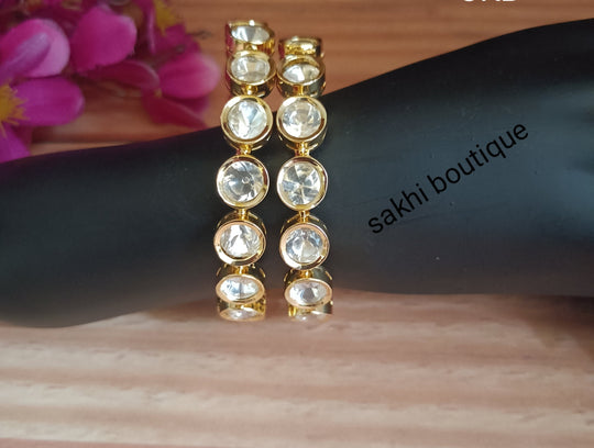 (1-3-KD1) Uncut Kundan Silver Foil Golden Kada In Pair