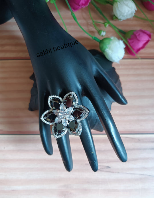 (5-33-FR5) AD Monalisal Stone Flower Big Finger Ring