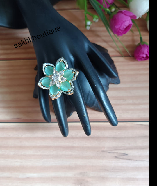 (5-33-FR5) AD Monalisal Stone Flower Big Finger Ring