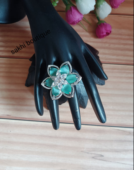 (5-33-FR5) AD Monalisal Stone Flower Big Finger Ring