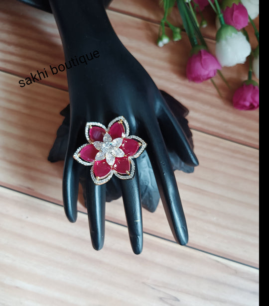 (5-33-FR5) AD Monalisal Stone Flower Big Finger Ring