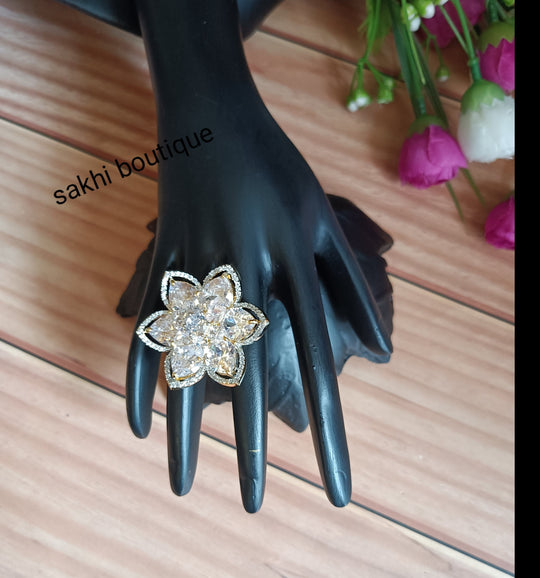 (5-33-FR5) AD Monalisal Stone Flower Big Finger Ring