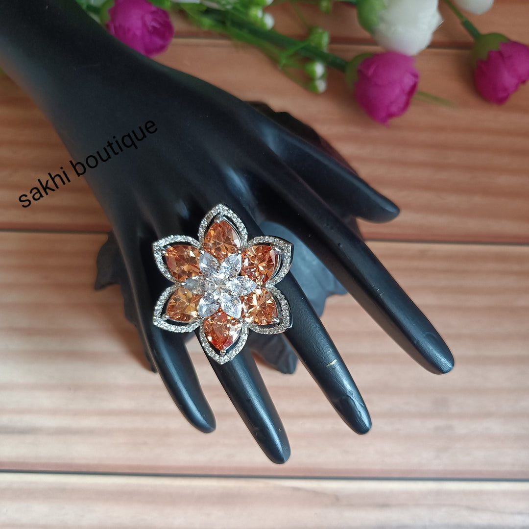 (5-33-FR5) AD Monalisal Stone Flower Big Finger Ring