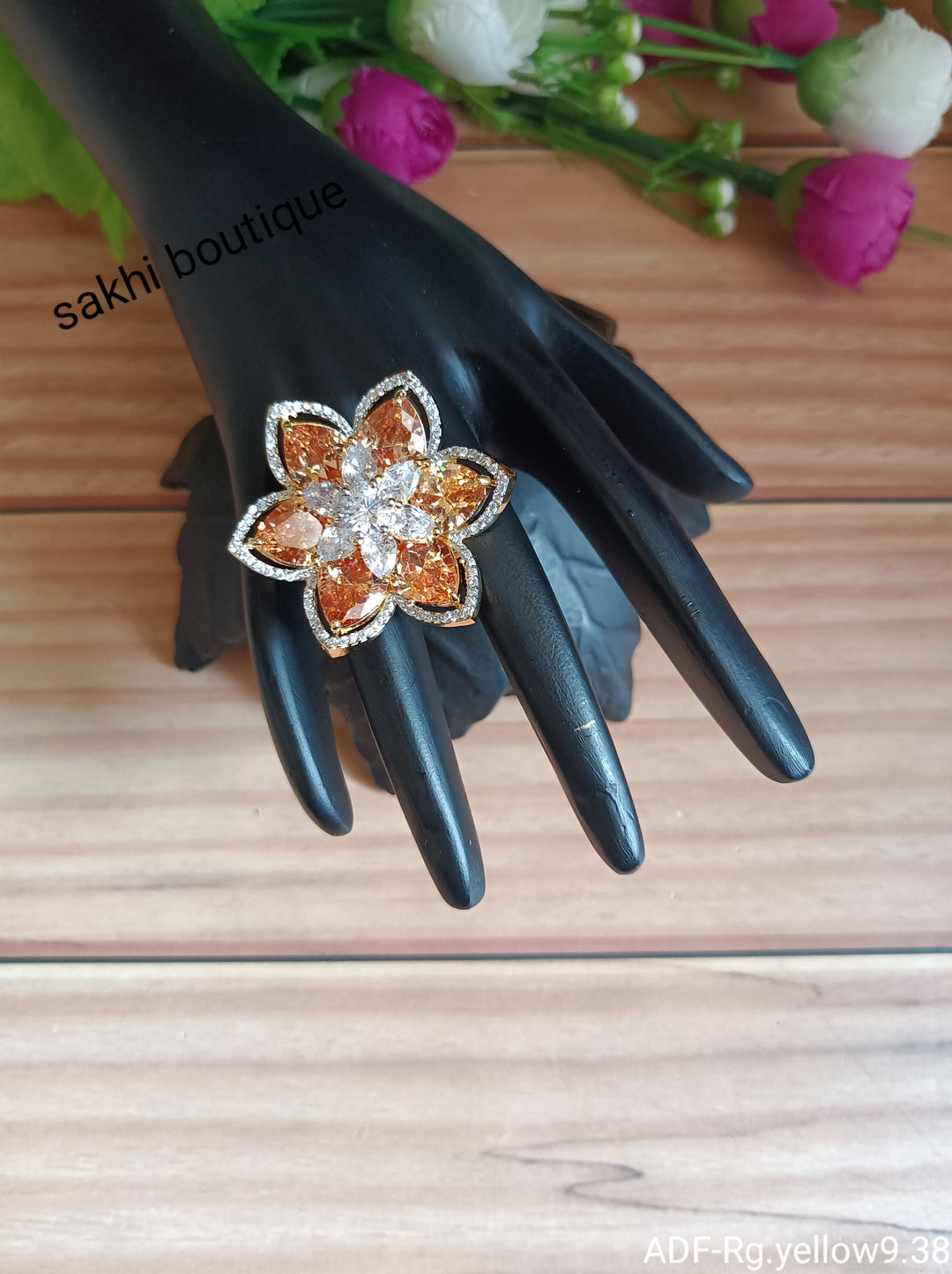 (5-33-FR5) AD Monalisal Stone Flower Big Finger Ring