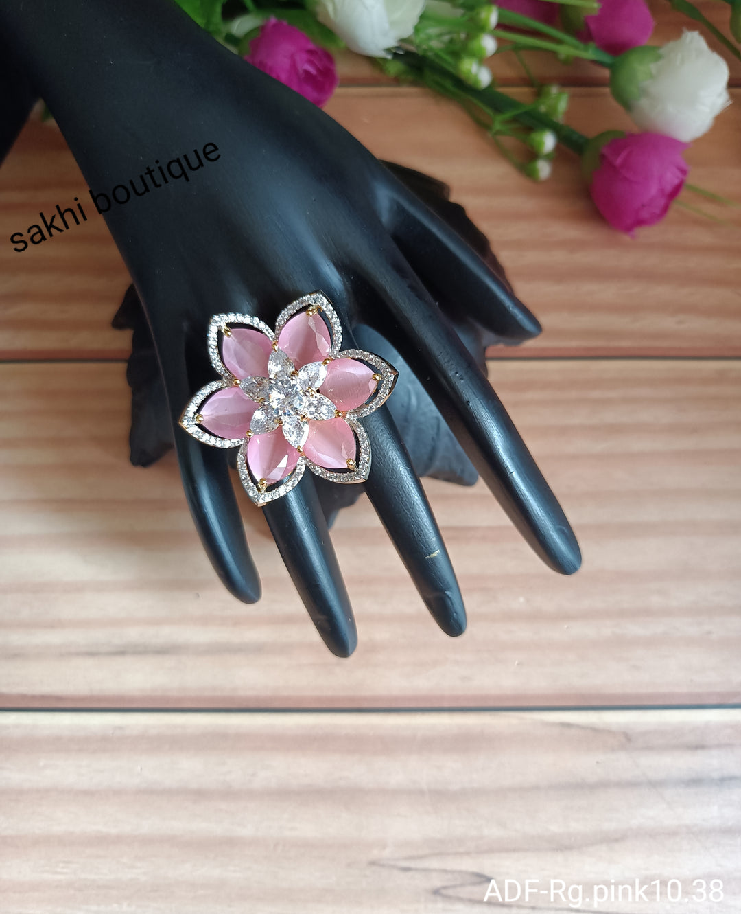 (5-33-FR5) AD Monalisal Stone Flower Big Finger Ring