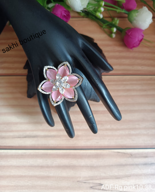 (5-33-FR5) AD Monalisal Stone Flower Big Finger Ring