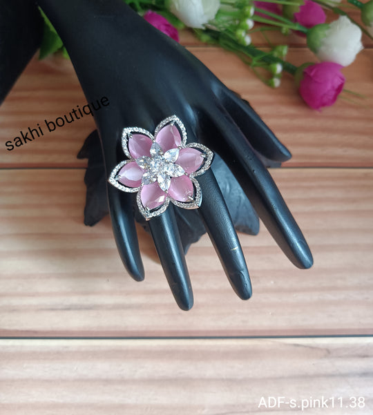 (5-33-FR5) AD Monalisal Stone Flower Big Finger Ring