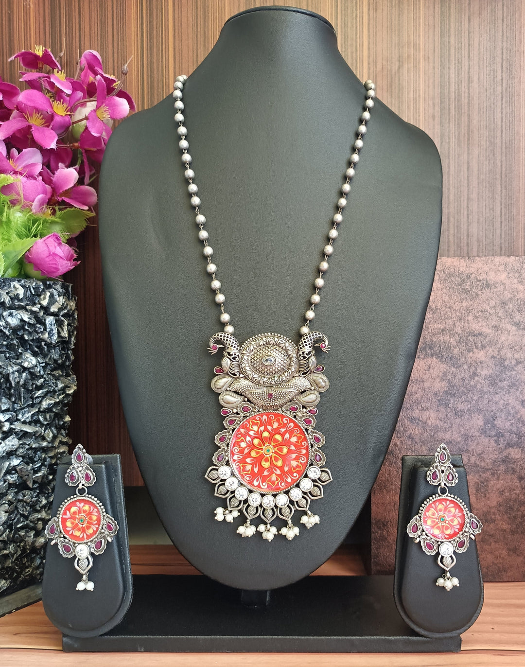 (8-30-NS28) SLA Meenakari Peacock Long Mala Necklace