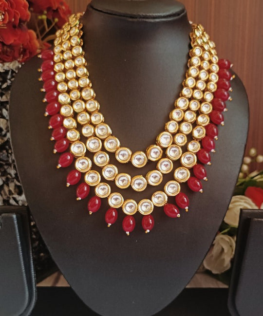 (1-3-NS16) AC Kundan Three Layered Long Necklace