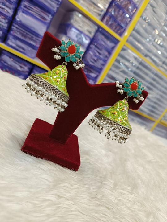 (9-18-ER17) Meenakari Lotus Big Designer Jumka