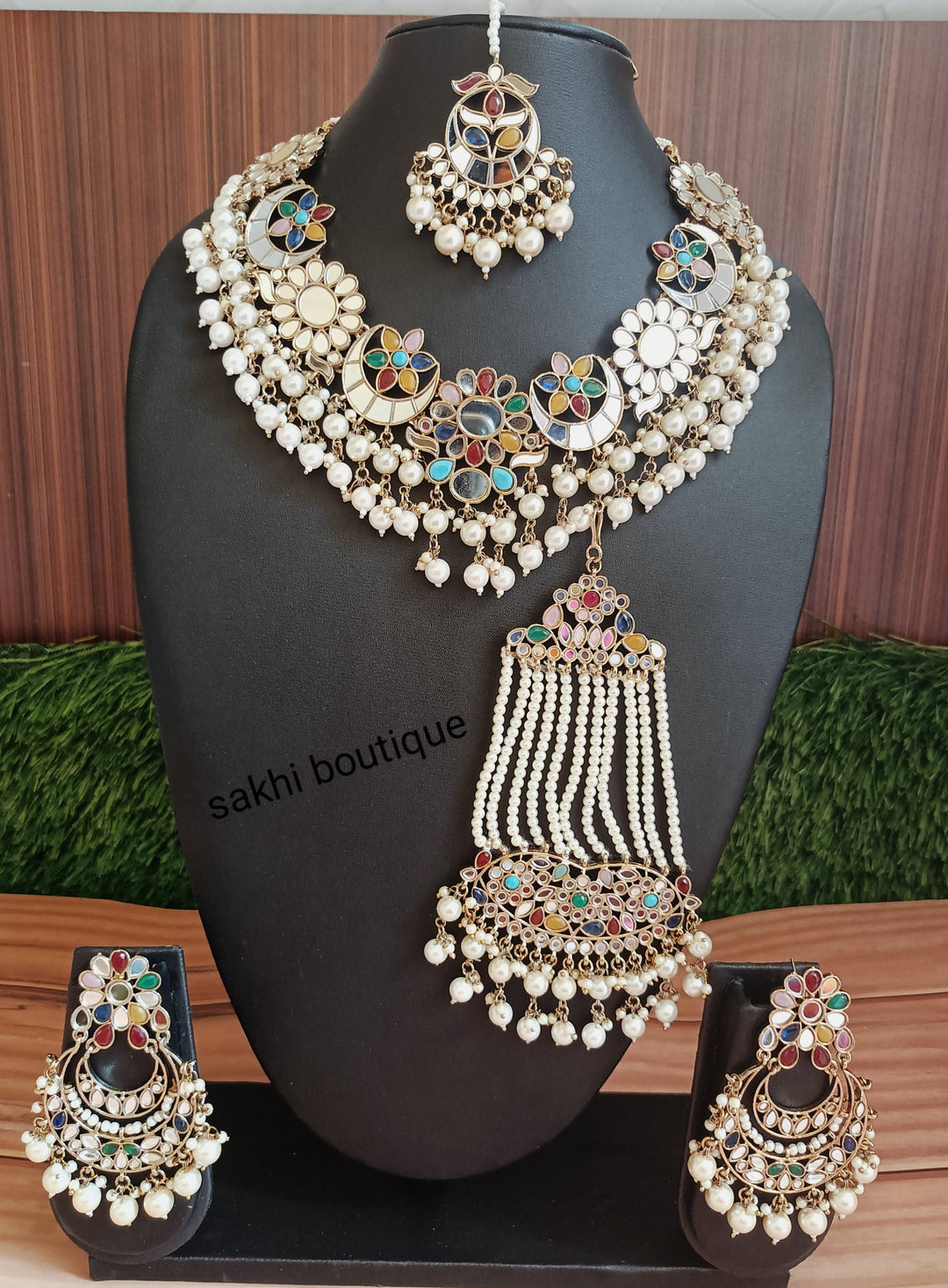 (4-32-NS2) Mirror Statement Combo Necklace