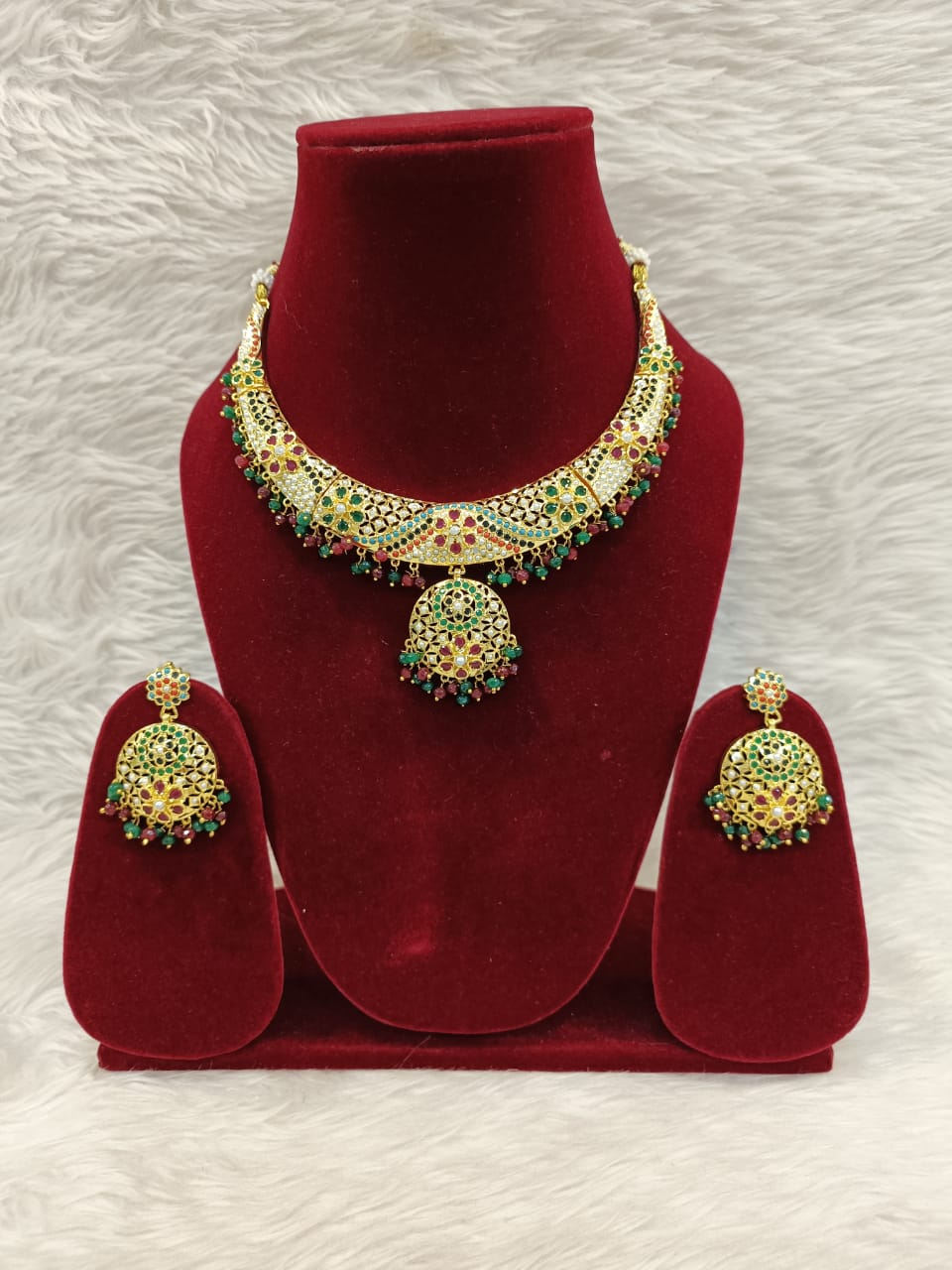 (3-18-NS34) Hyderabadi Jadau Hansli Necklace