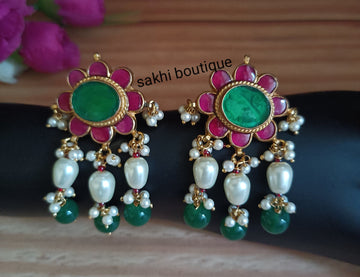 (7-14-ER7) Multi Pachi Kundan Beads Earring