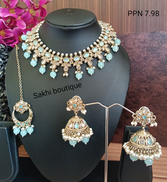 (6-32-NS15) Polki Monalisa Stone Combo Necklace Set