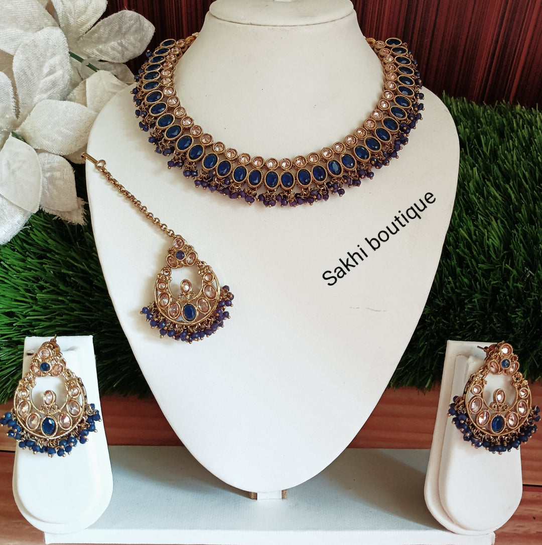 (6-32-NS6) Polki Monalisa Combo With Tika Necklace Set