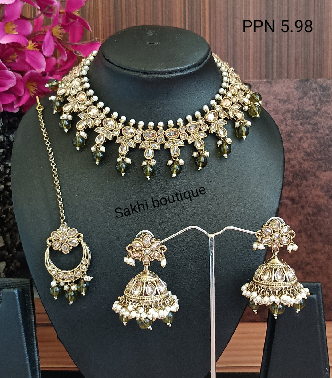 (6-32-NS15) Polki Monalisa Stone Combo Necklace Set