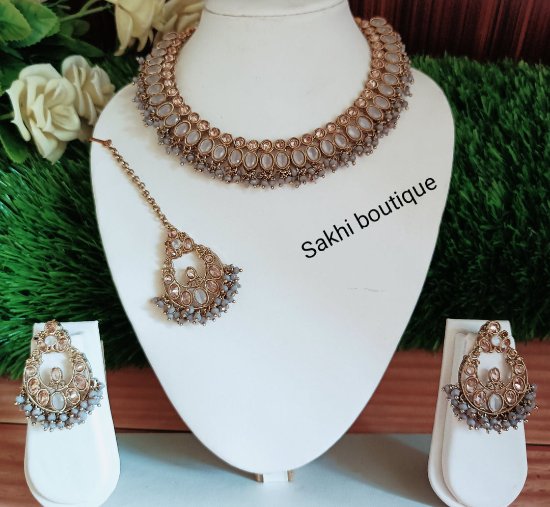 (6-32-NS6) Polki Monalisa Combo With Tika Necklace Set