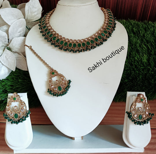 (6-32-NS6) Polki Monalisa Combo With Tika Necklace Set