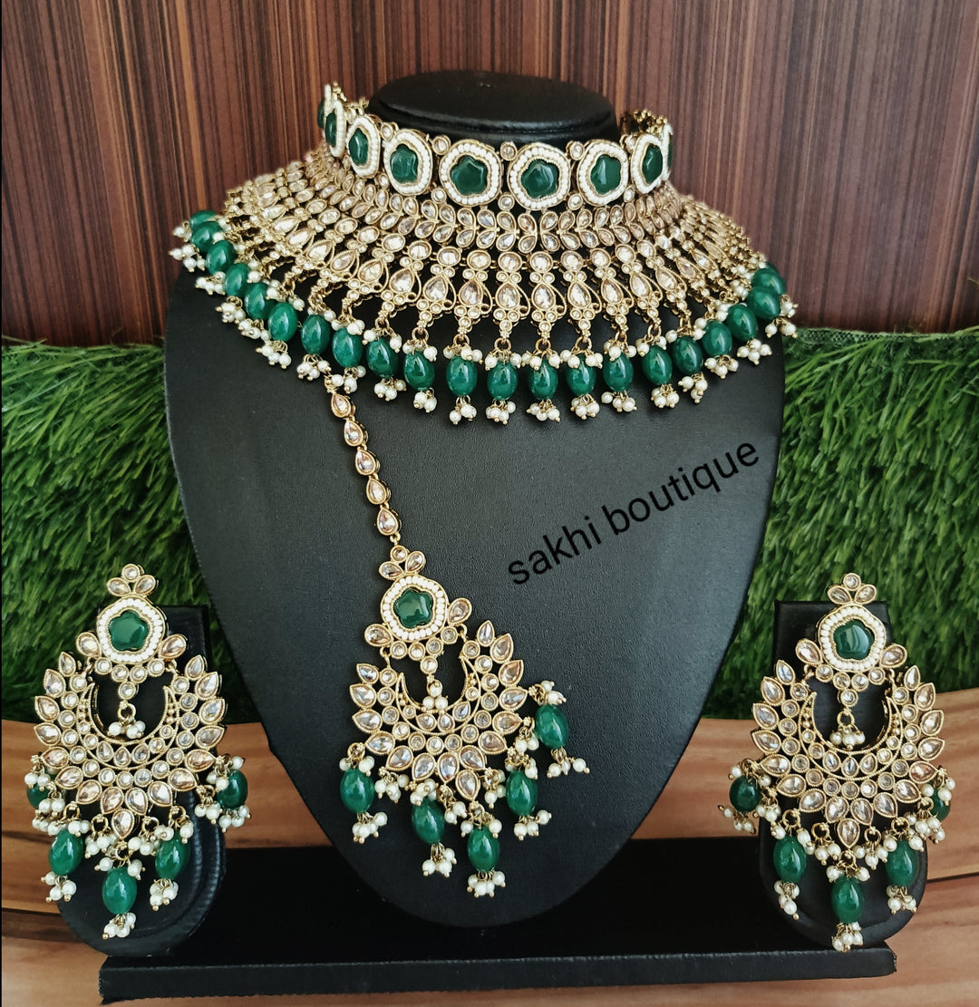 (4-32-NS11) Sabyasachi Inspired Polki Bridal Statement Set