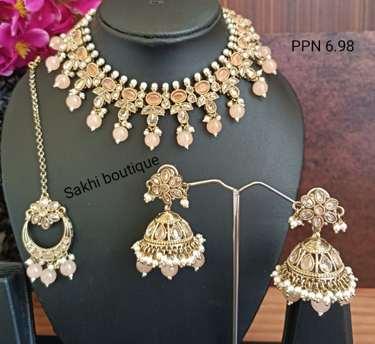 (6-32-NS15) Polki Monalisa Stone Combo Necklace Set