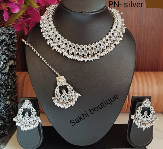 (6-32-NS6) Polki Monalisa Combo With Tika Necklace Set