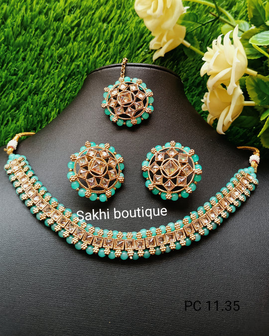 (6-32-NS1) Polki Beads Combo Choker