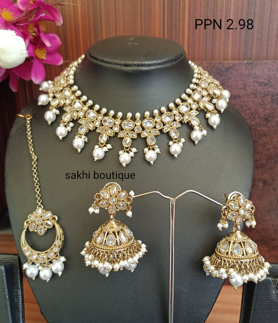 (6-32-NS15) Polki Monalisa Stone Combo Necklace Set