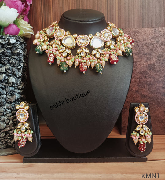 (1-3-NS3) AC Kundan Tanjore Beads Designer Necklace Set