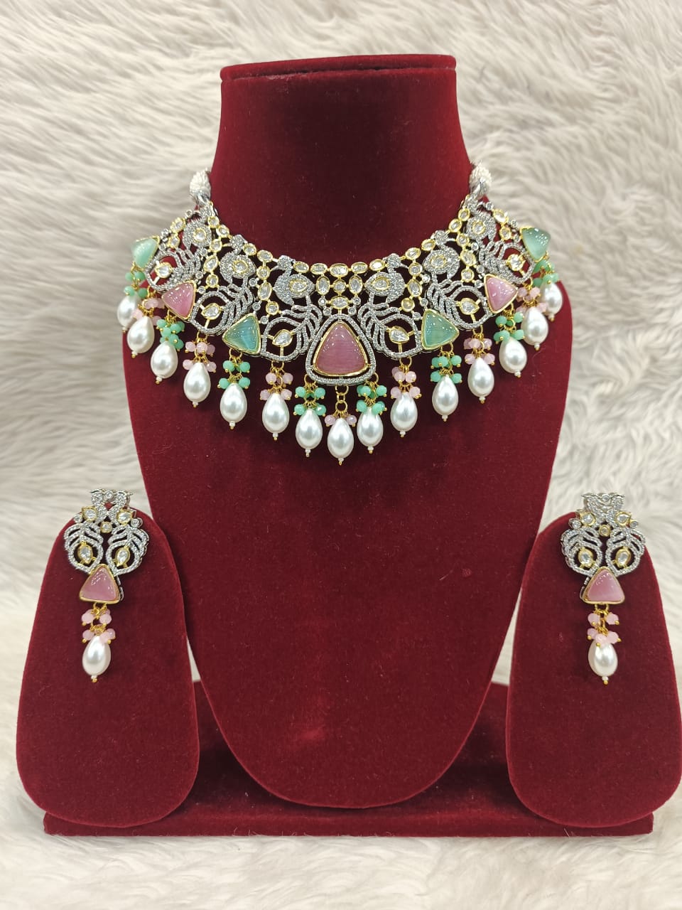 (1-18-NS8) Tyaani Kundan With AD Dimond, Monalisa Stone Multi Exclusive Necklace