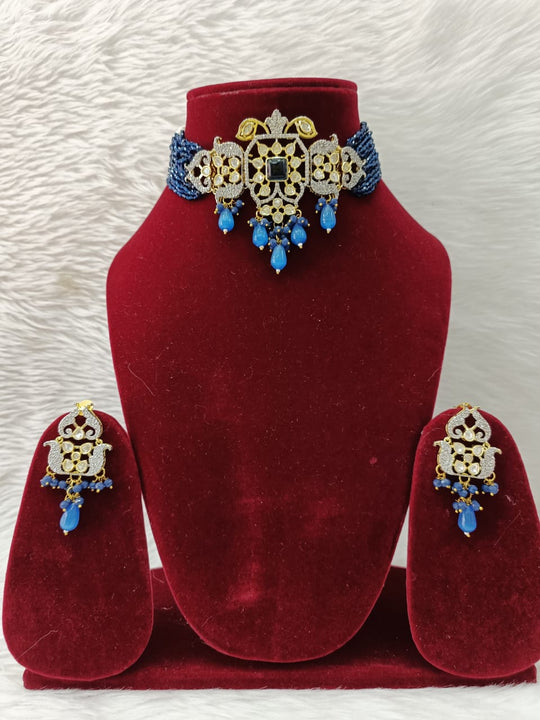 (5-18-NS20) Tyaani Kundan with AD Dimond Two Tone Choker