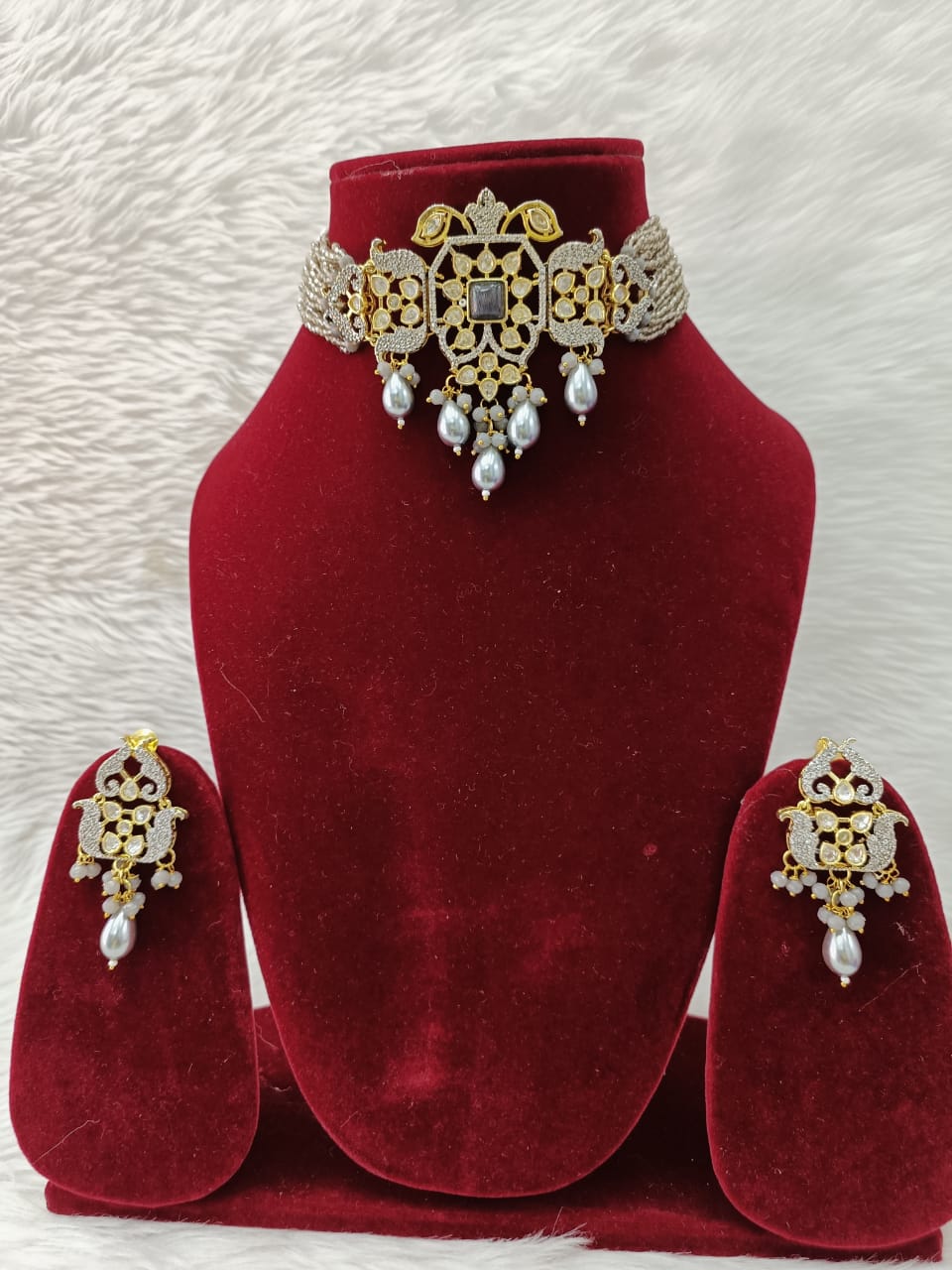 (5-18-NS20) Tyaani Kundan with AD Dimond Two Tone Choker