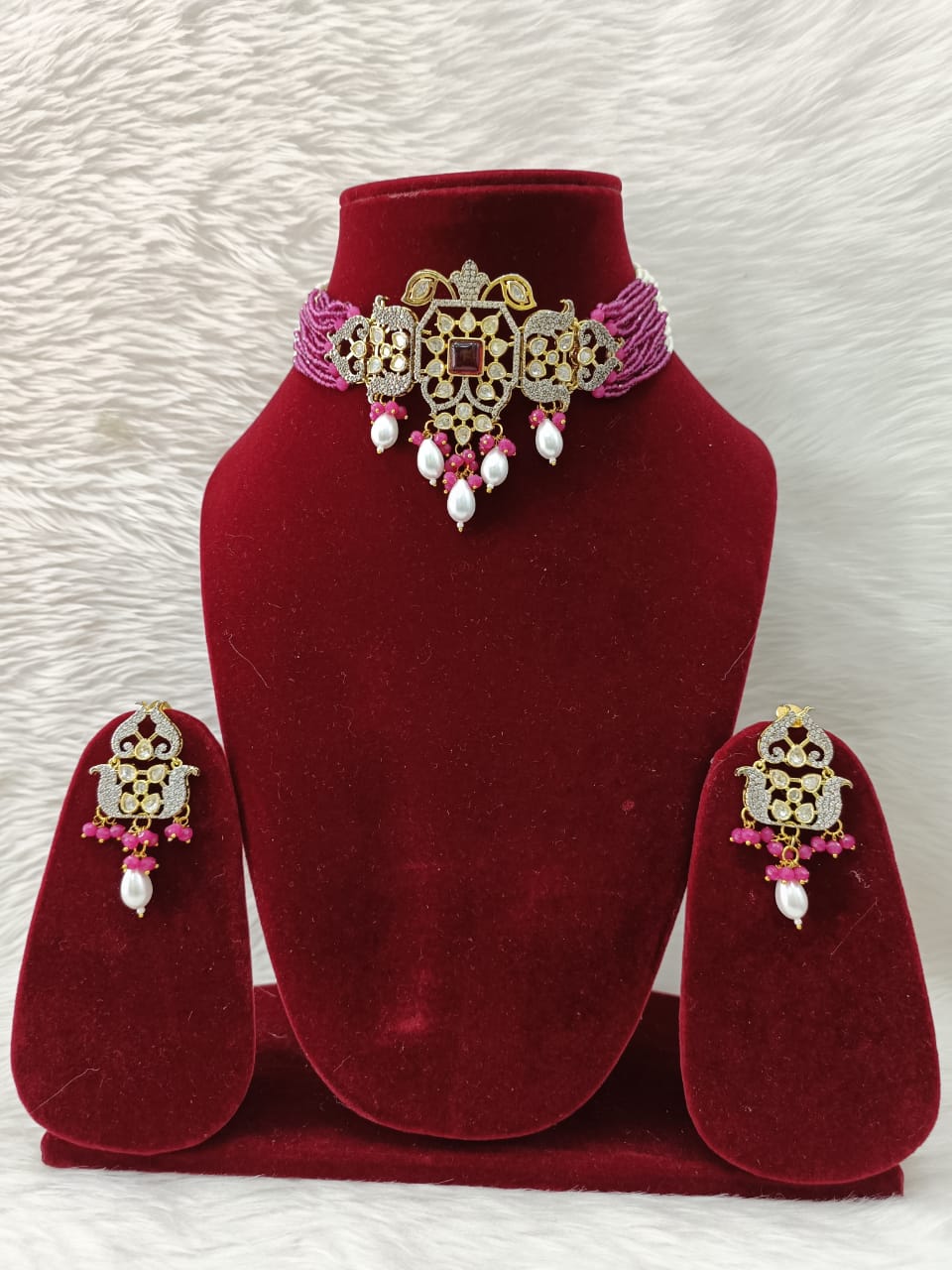 (5-18-NS20) Tyaani Kundan with AD Dimond Two Tone Choker