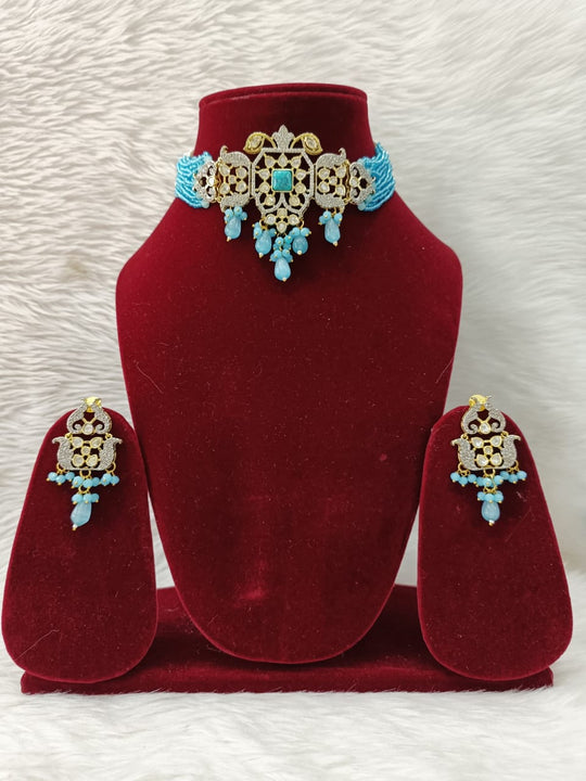 (5-18-NS20) Tyaani Kundan with AD Dimond Two Tone Choker