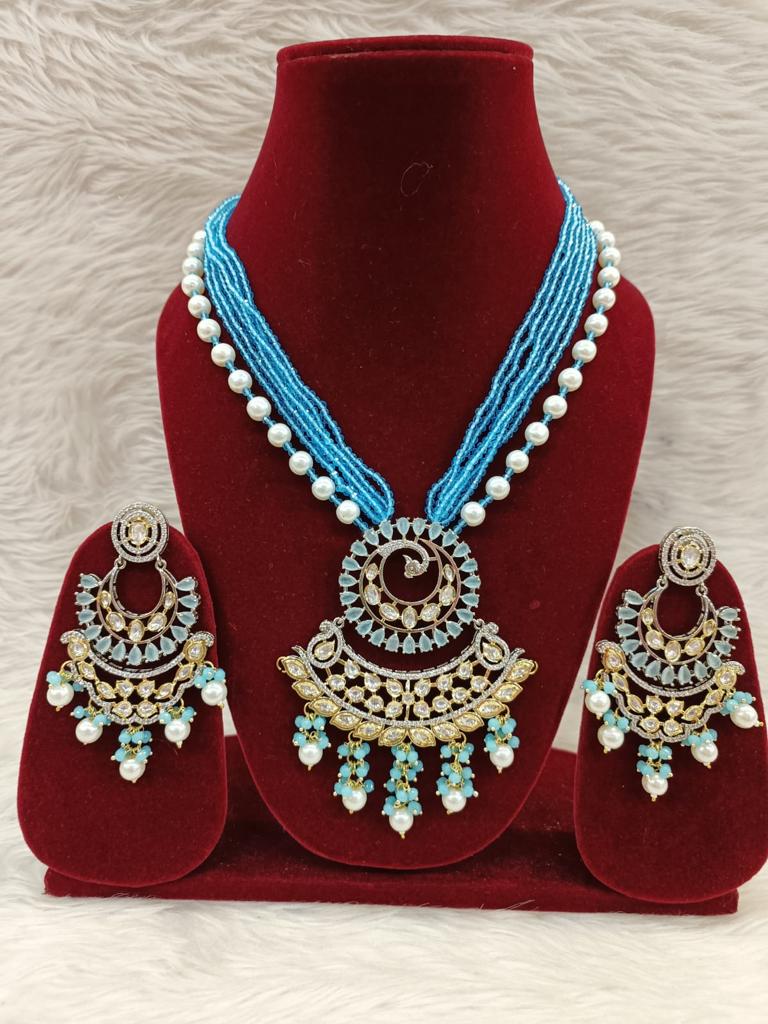 (5-18-NS21) Tyaani Kundan With AD Monalisa And Pearl Premium Mala