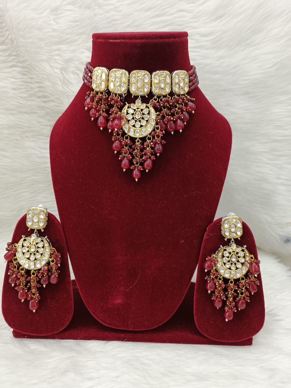 (3-18-NS1) Tyaani Kundan Monalisa Beads Statement Necklace