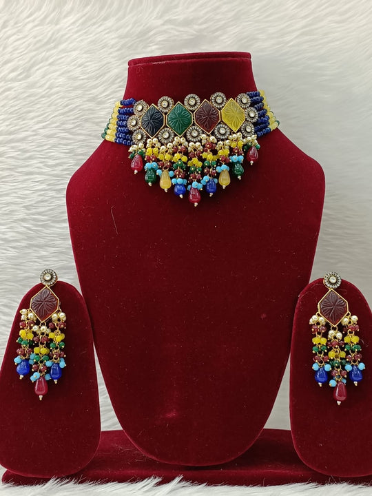 (3-18-NS9) Kundan Monalisa Stone AD statement Choker