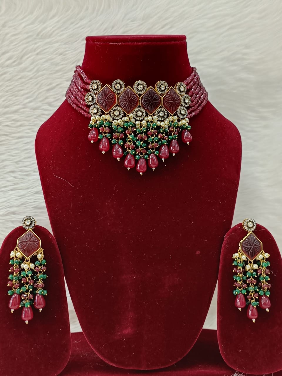 (3-18-NS9) Kundan Monalisa Stone AD statement Choker