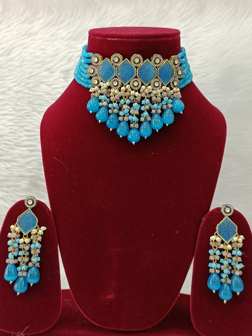 (3-18-NS9) Kundan Monalisa Stone AD statement Choker