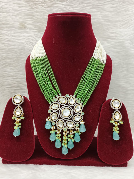 (5-18-NS18) Uncut Kundan with CZ dimond Long Statement Mala