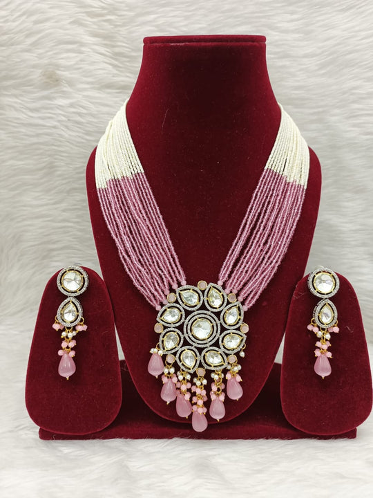 (5-18-NS18) Uncut Kundan with CZ dimond Long Statement Mala