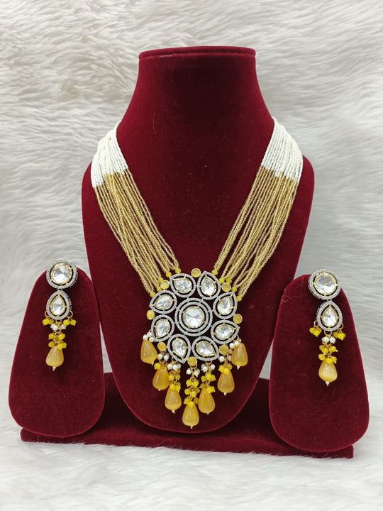 (5-18-NS18) Uncut Kundan with CZ dimond Long Statement Mala