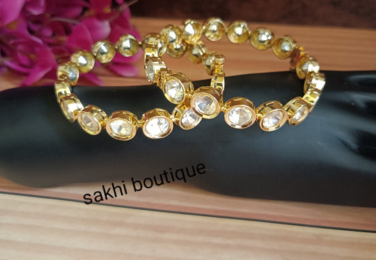 (1-3-KD1) Uncut Kundan Silver Foil Golden Kada In Pair