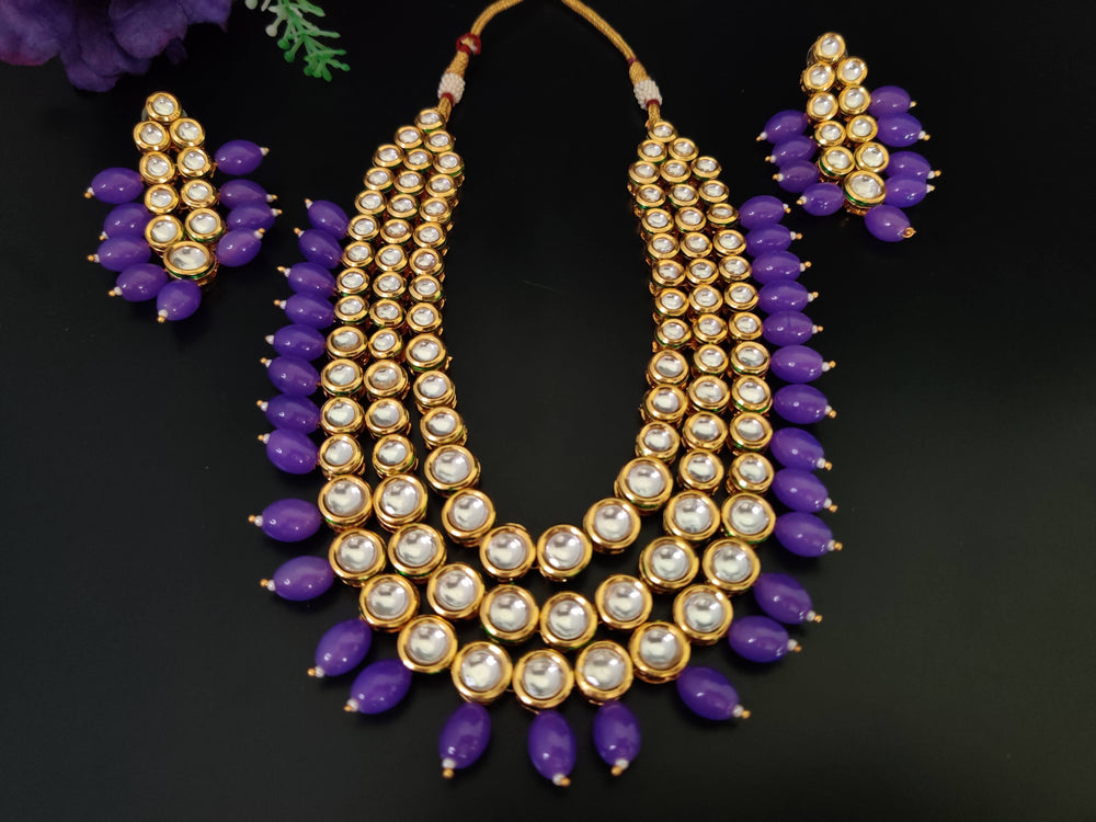 (1-3-NS16) AC Kundan Three Layered Long Necklace