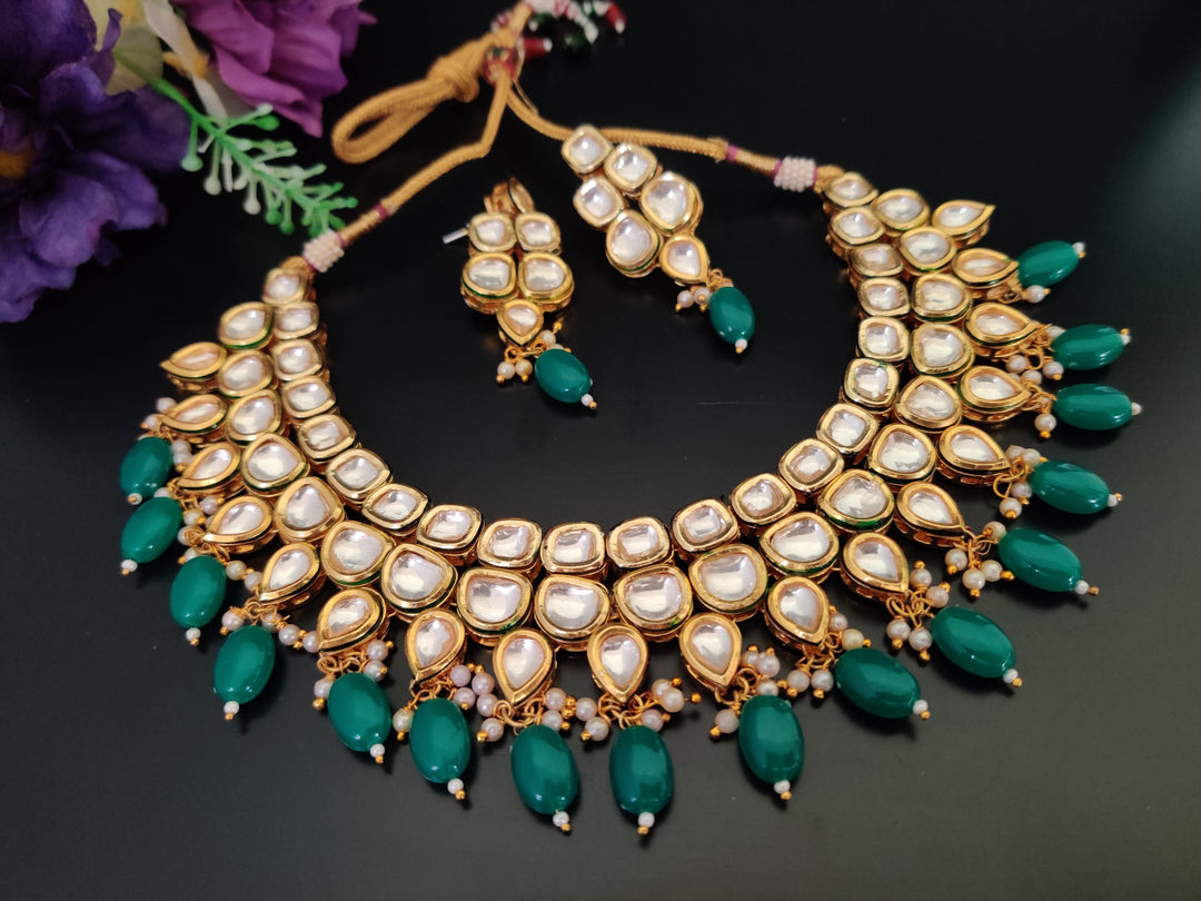 (1-3-NS25) AC Kundan Two Line Beads Necklace