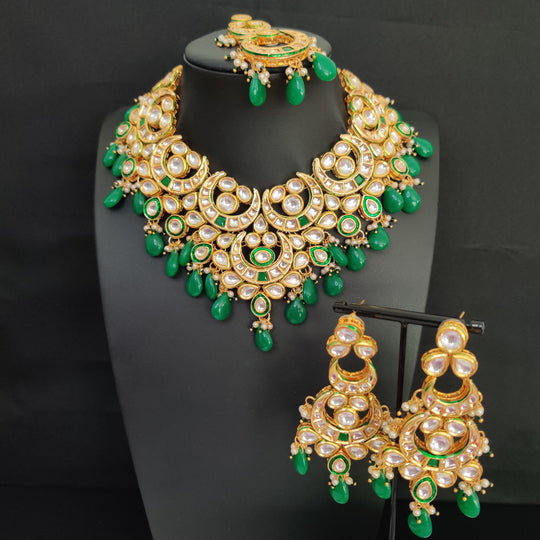 (4-3-NS2) AC Kundan Beads Statement Necklace