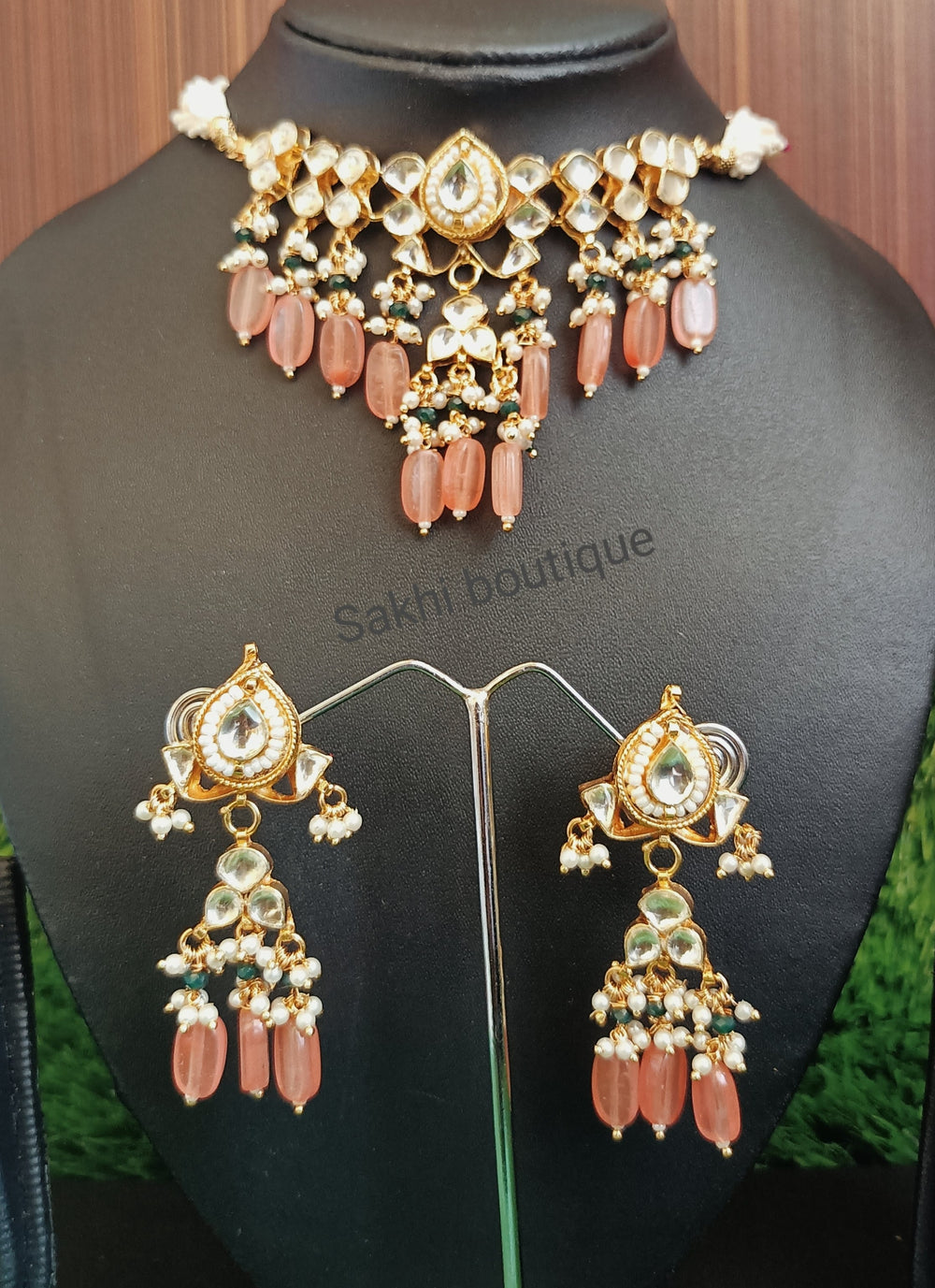 (1-14-NS2) PACHI KUNDAN BEADS DROP CHOKER