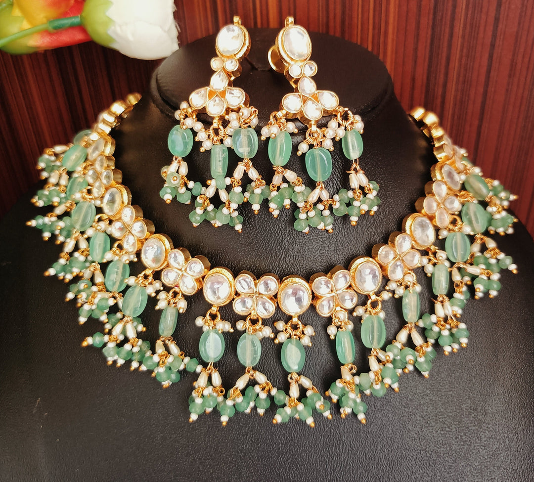 (1-14-NS5) PACHI KUNDAN BEADS STATEMENT NECKLACE SET