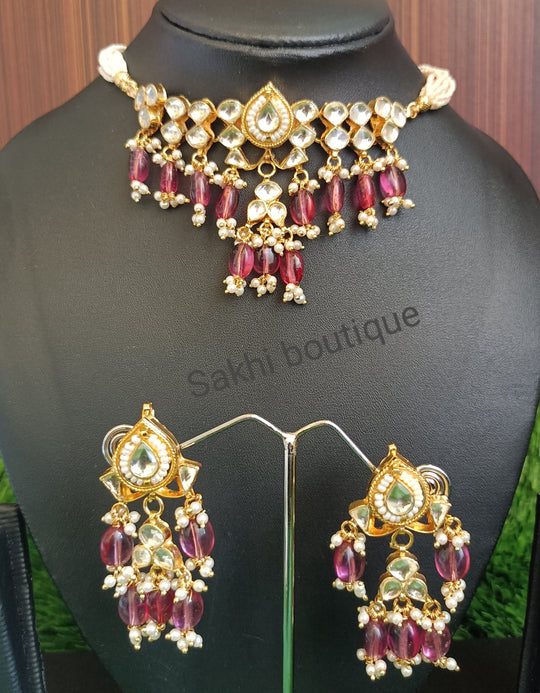 (1-14-NS2) PACHI KUNDAN BEADS DROP CHOKER