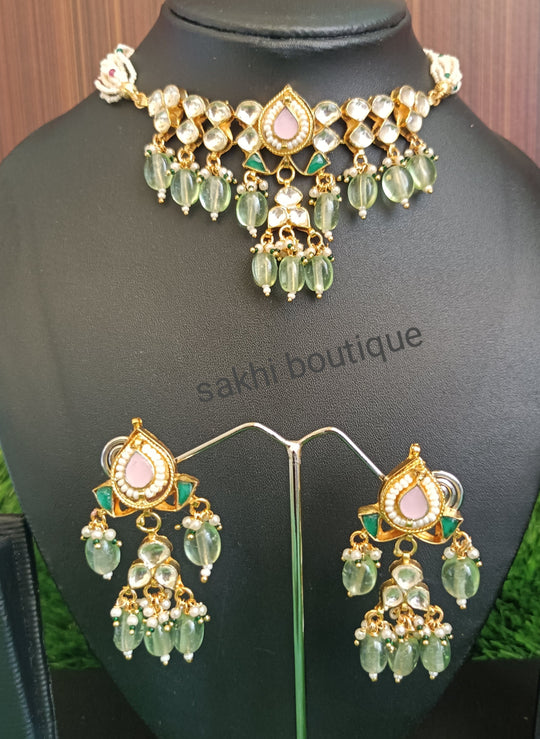 (1-14-NS2) PACHI KUNDAN BEADS DROP CHOKER